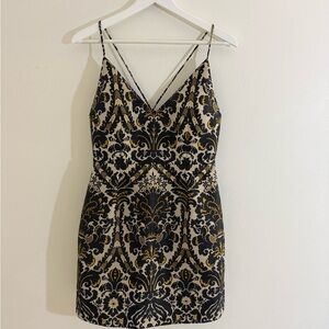 Free People Size 6 Black and Gold Mini Dress